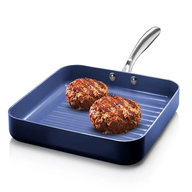 

Blue Square Nonstick Flat Grill with ULTRA Durable Mineral and Diamond Triple Coated Surface, Stay Cool Stainless-Steel Handle,