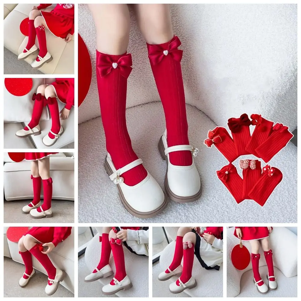 Cute Middle Tube New Year Red Socks Cotton Sweet Children Long Socks Princess Thicken Sleeping Socks Autumn