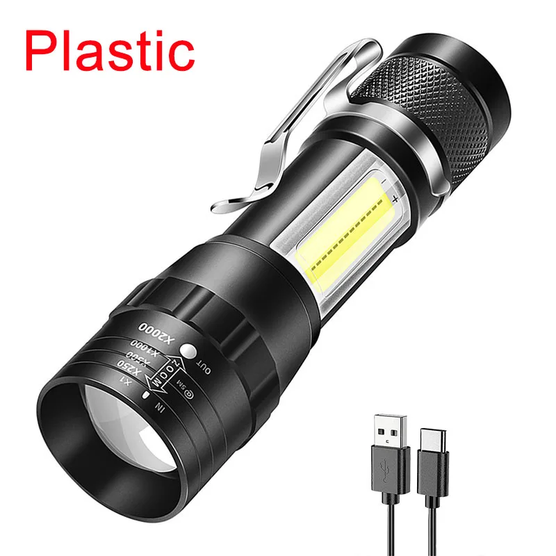 Rechargeable Portable LED Flashlight with Built-in Battery and Zoom - Waterproof Emergency Torch with 3 Lighting Modes