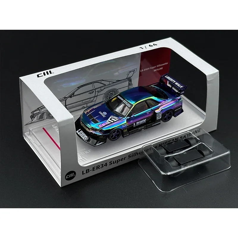 다이캐스트 자동차 모델 컬렉션 교체 휠, 슈퍼 실루엣 눈부신 크롬 색상, CM 1:64 LBWK GTR R34 ER34