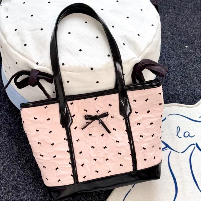 Borsa a Tracolla con Pois e Fiocco, Borsa a Mano Semplice ed Elegante in Stile Coreano Y2k, Borsa da Spalla per Ragazze Dolci