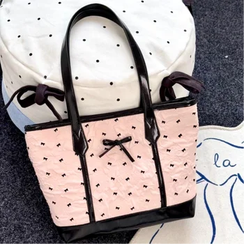 Borsa a Tracolla con Pois e Fiocco, Borsa a Mano Semplice ed Elegante in Stile Coreano Y2k, Borsa da Spalla per Ragazze Dolci