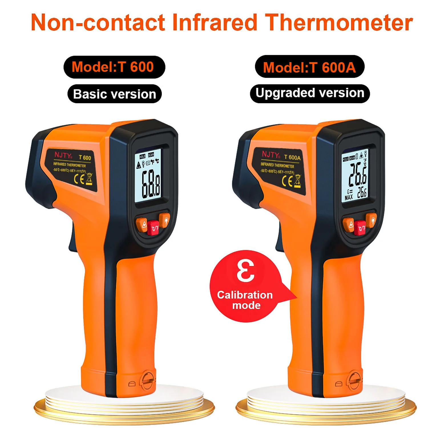 Infrared Thermometer NJTY T600 T600A Infrared Thermometer Laser Temperature Gun Sensor Handheld Non-contact IR-LCD Heat Industrial Pyrometer 600 &deg;C