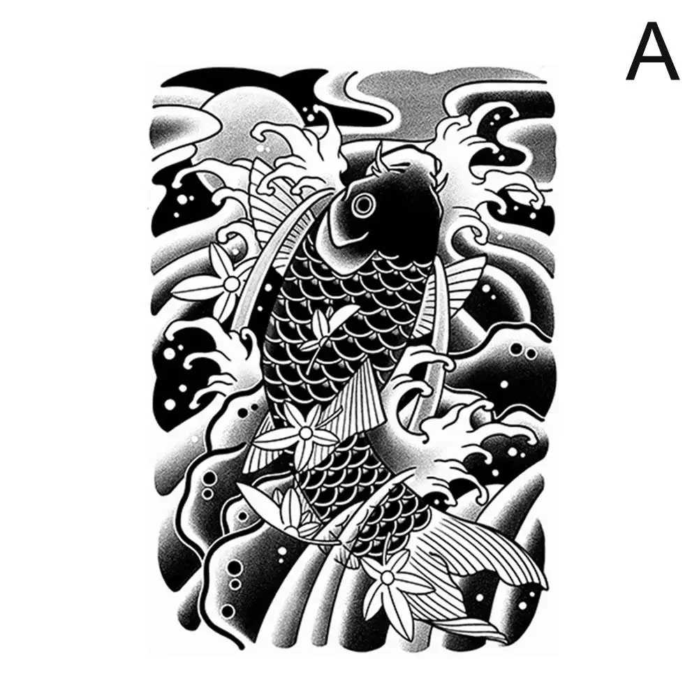 Onda flor raya tema jugo impermeable para mujer hombres cuerpo brazo muslo tatuaje temporal pegatina_voghion.com