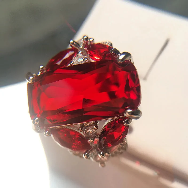 Fashion Female Real 925 Sterling Silver Jewelry Ring Have Stamp AAA Big Red CZ Stone Wedding Rings for Women Party silver rings silver ring wedding rings