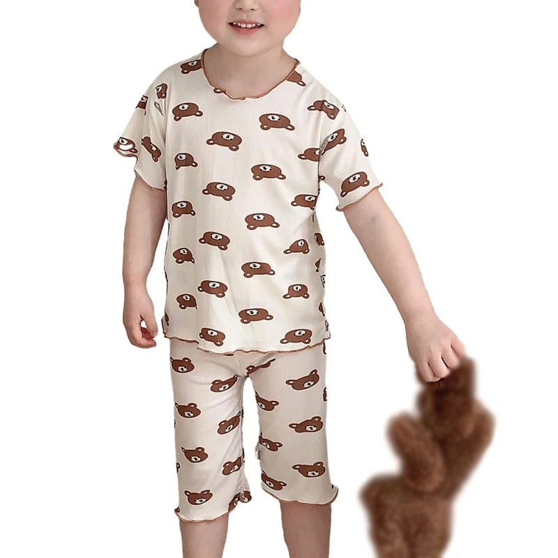 Summer Children Baby Home Wear Baby Pajamas Set Girls Small Broken Flower Short Sleeve + Seven Pants
