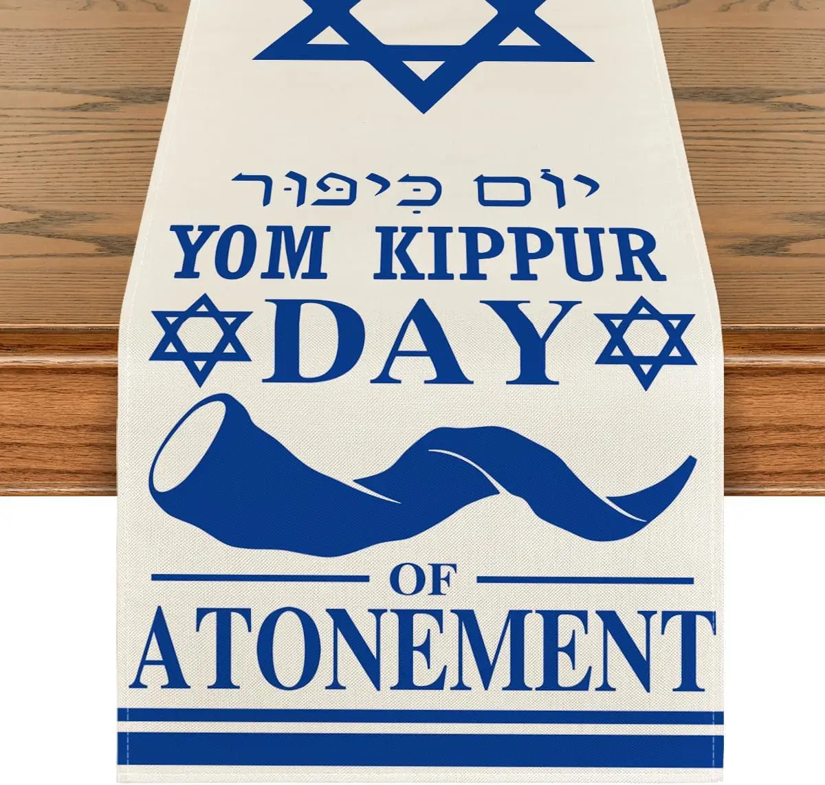 Happy Yom Kippur Table Runner, Hexagon Kitchen Table Decoration for Outdoor Family Gatherings Coffee Table Decor