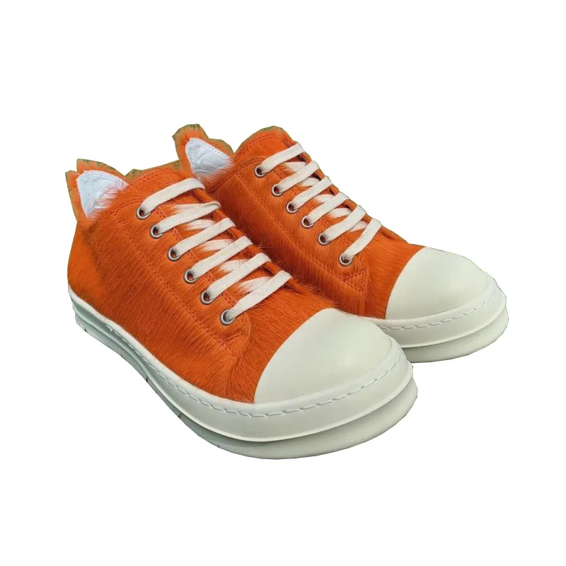 

Pony Hair Sneakers Orange Men's Loafers Upscale Horsehair Women's Hip Hop Shoes Geobakset Fur Moccasin Couple Increased Boots