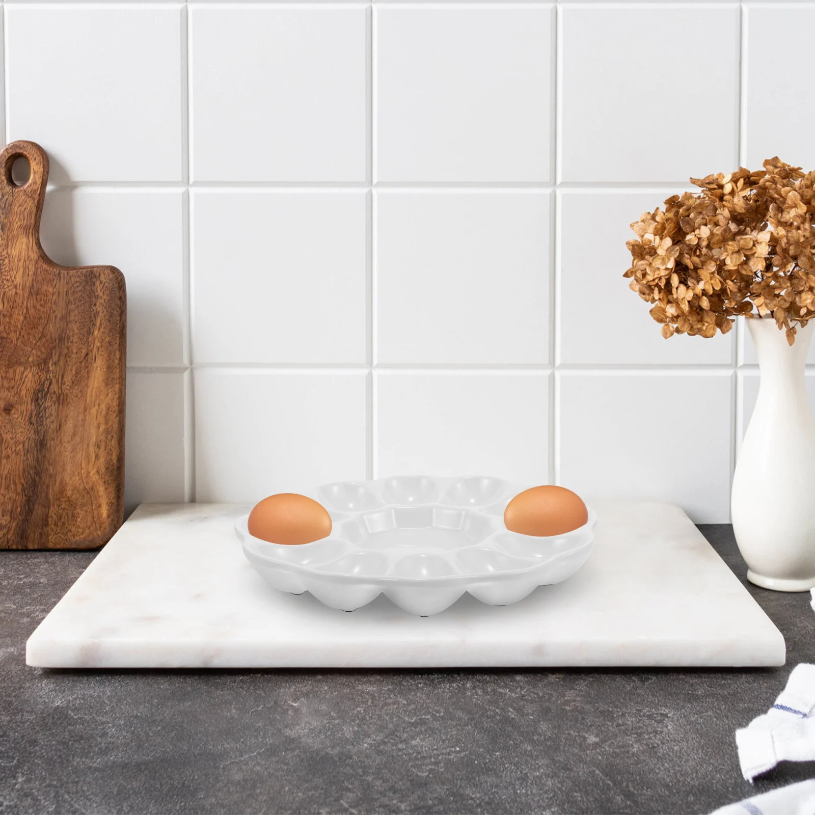 Easter Egg Tray Dispenser Food Basket Eggs Ceramic Holder Platter Deviled Carriers Plate 5