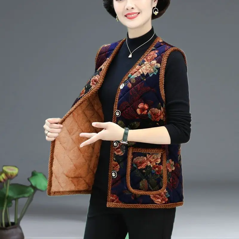 

Women's Autumn Winter Y2K Plus Velvet Printed Vest Fashion Casual Versatile Female Clothes Elegant Warm Vintage Floral Lady Tops