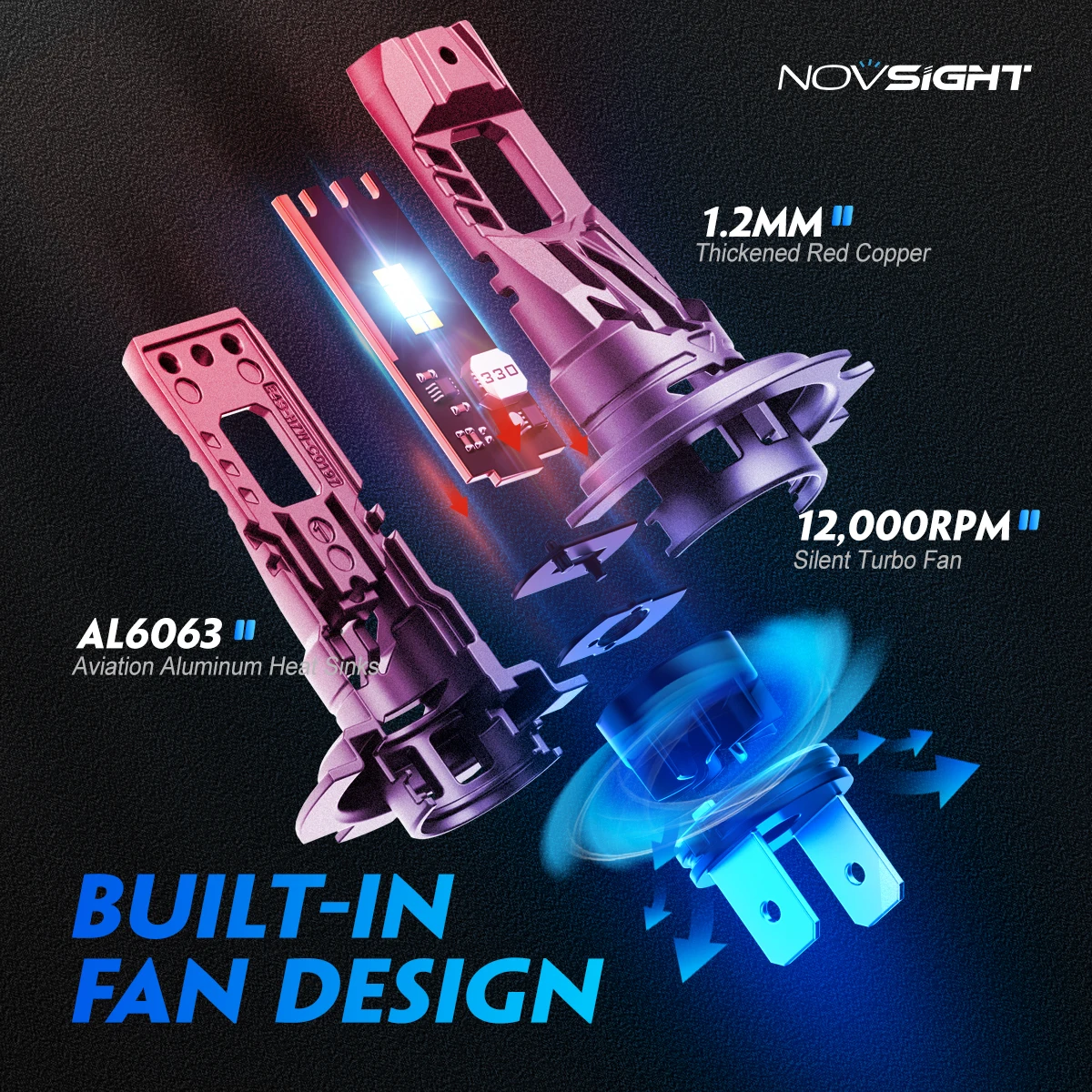 NOVSIGHT-H7 LED Ʈ  1:1  Ʈ ̴ 工 70W 16000LM   6500K ȭƮ 12V ÷  ÷ H7 ڵ , ̴   巣