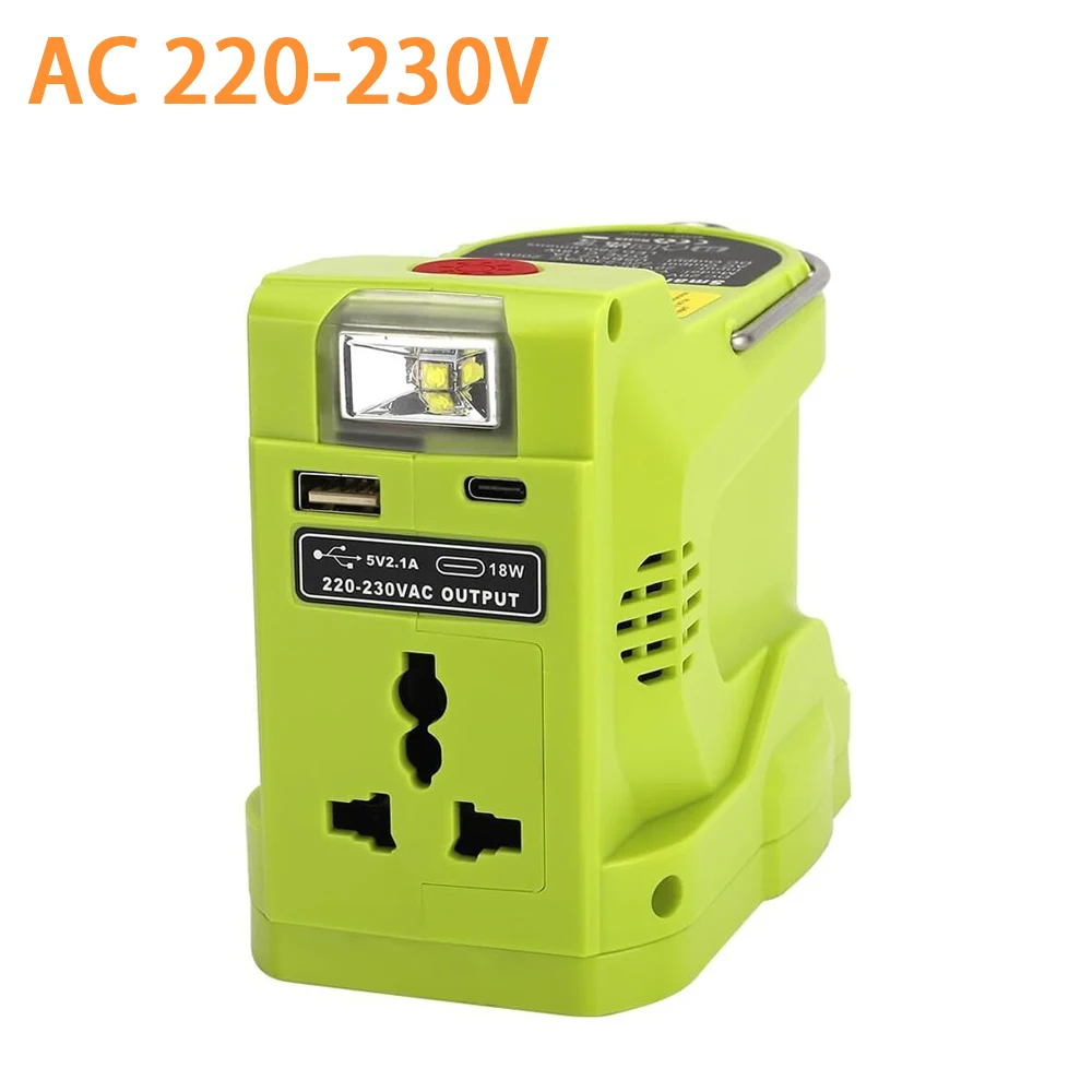 Ryobi 18V 리튬 배터리 용 200W 전원 인버터 발전기, DC 18V  AC 120V 220V 휴대용 발전소, 280lm LED 조명