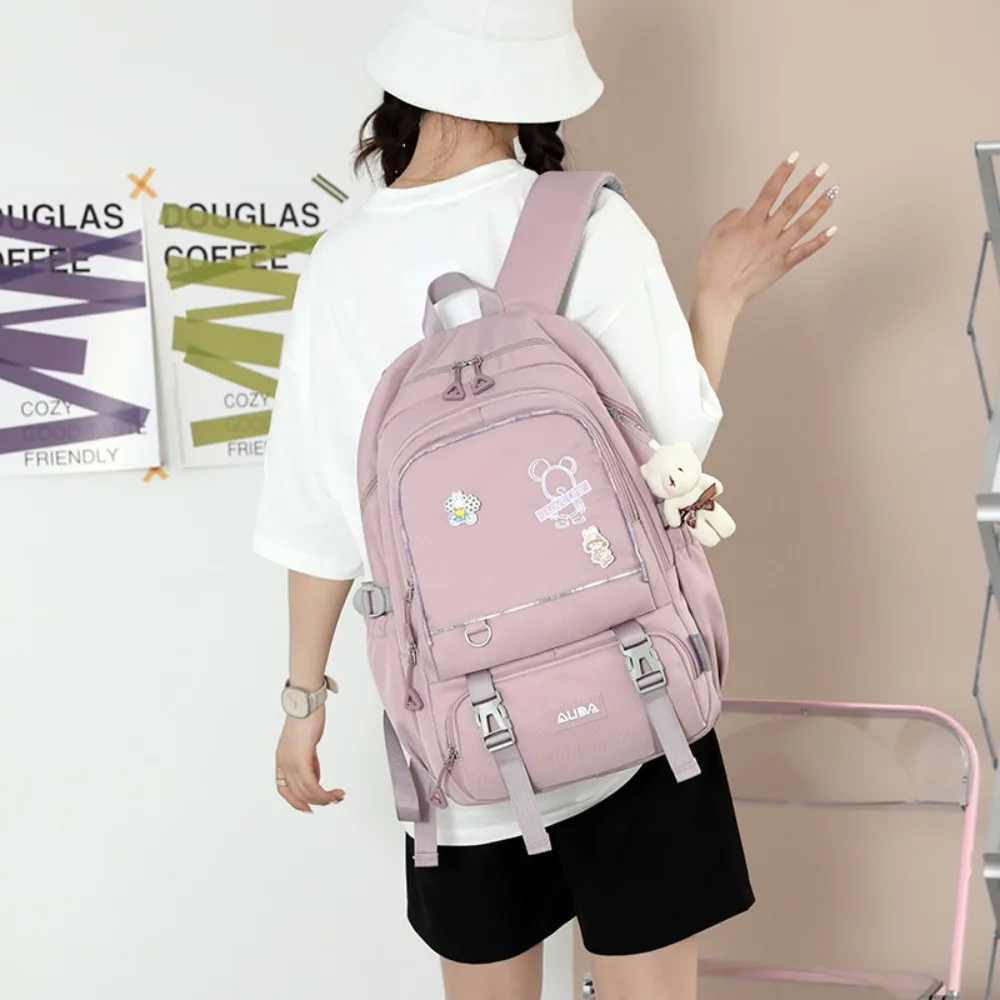 

Bear Pendant School Bags New Lightweight Large Capacity Rucksack Bagpack Waterproof Nylon Material Cute Book Bags Man Wowen