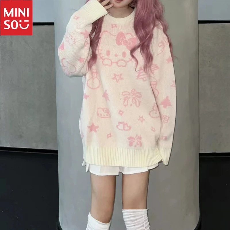

Sanrio Hello Kitty Women Sweaters Pullovers Y2k Casual Winter Cute Bottom Shirt Girl Long Sleeve T-Shirt Loose Knitted Top Gift