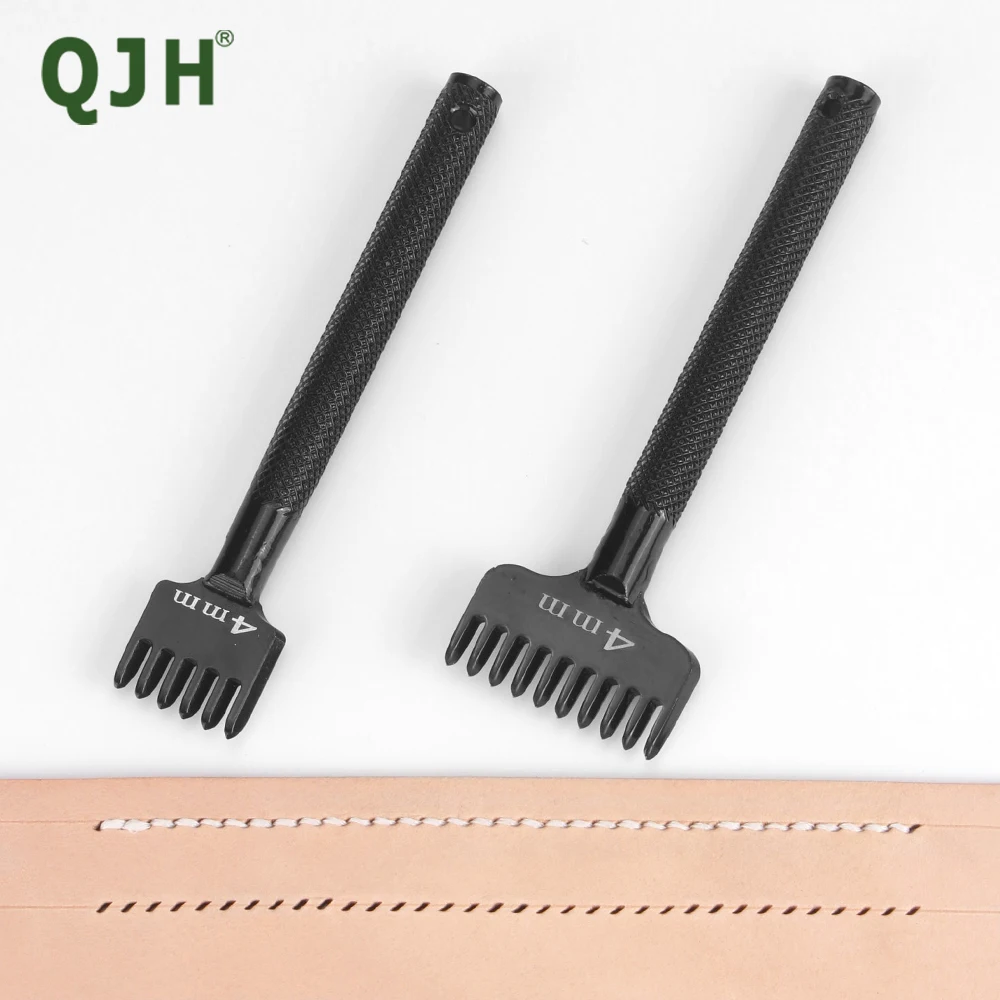 

QJH 4mm Leather Craft Tool Hole Punches 6/10 Prong Diamond Hole Lacing Stitching Chisel Rhombus Teeth for DIY Punching Pricking