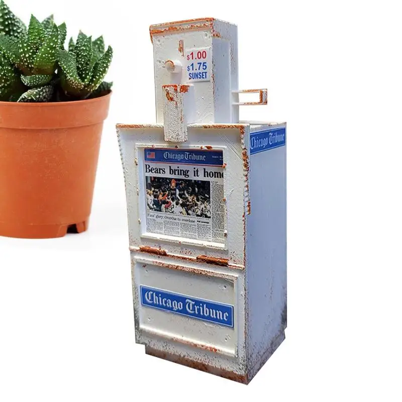 Retro Telephones Ornament Pay Phone Model Vintage Booth Telephone Figurine Newspaper Support Mailbox Decoration Ornament artificial telephone ornament