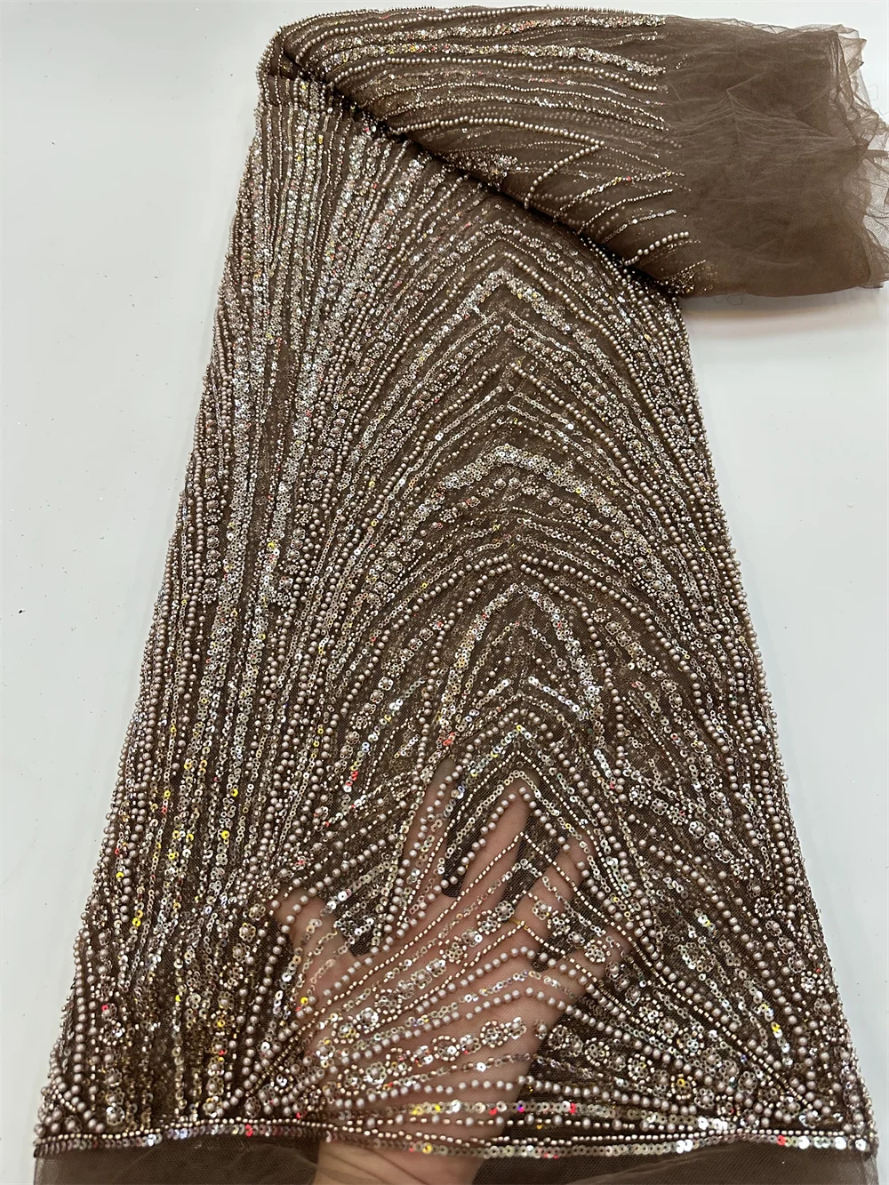 

African Sequins Bead Tulle Lace Fabric 5 Yard 2023 High Quality Embroidered French Net Mesh Lace Nigerian Lace For Party Dress