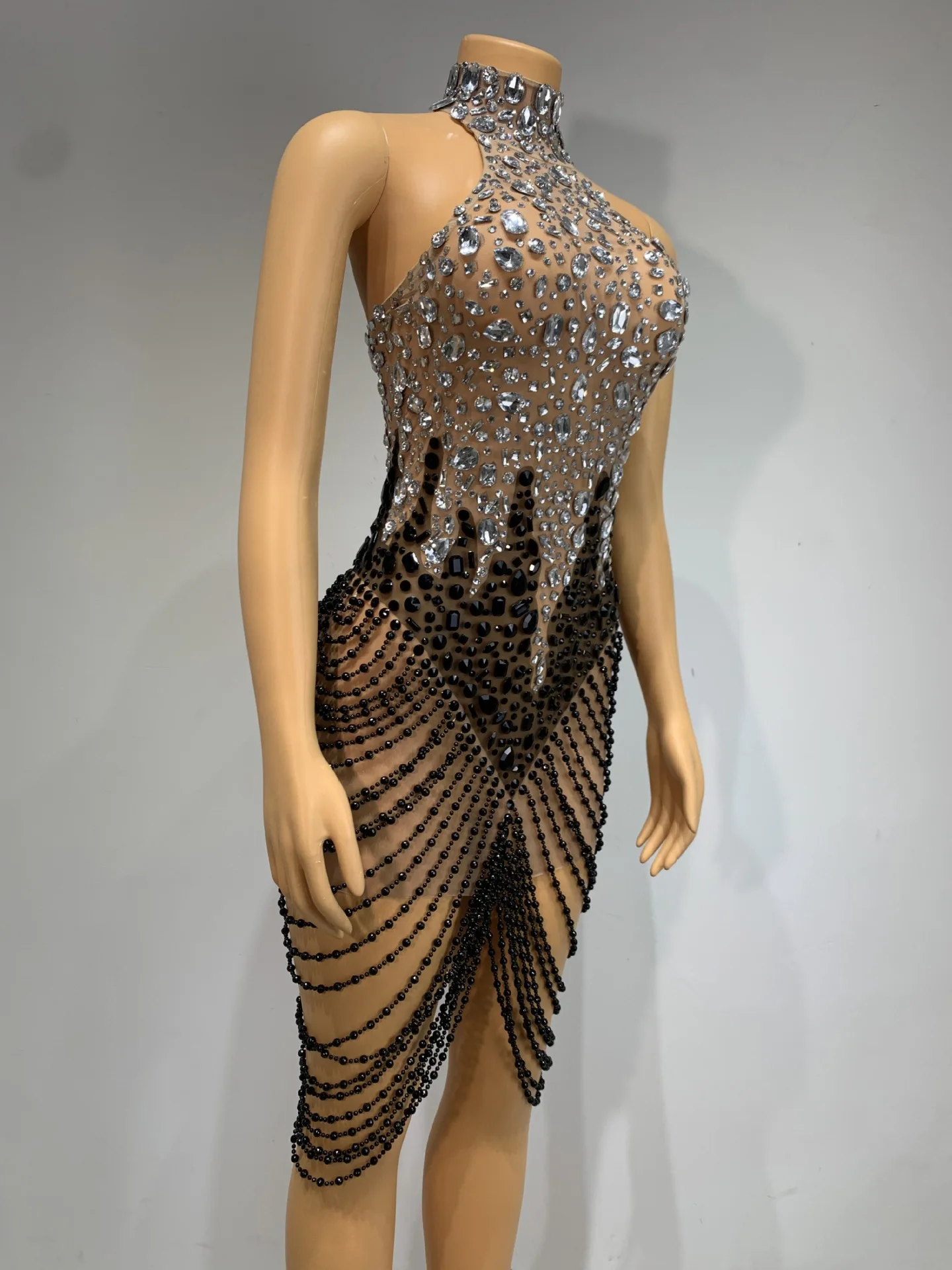 open lace back dress Spaghetti Strap Sequin Bodycon Mini Party Dress with Ruched Detail