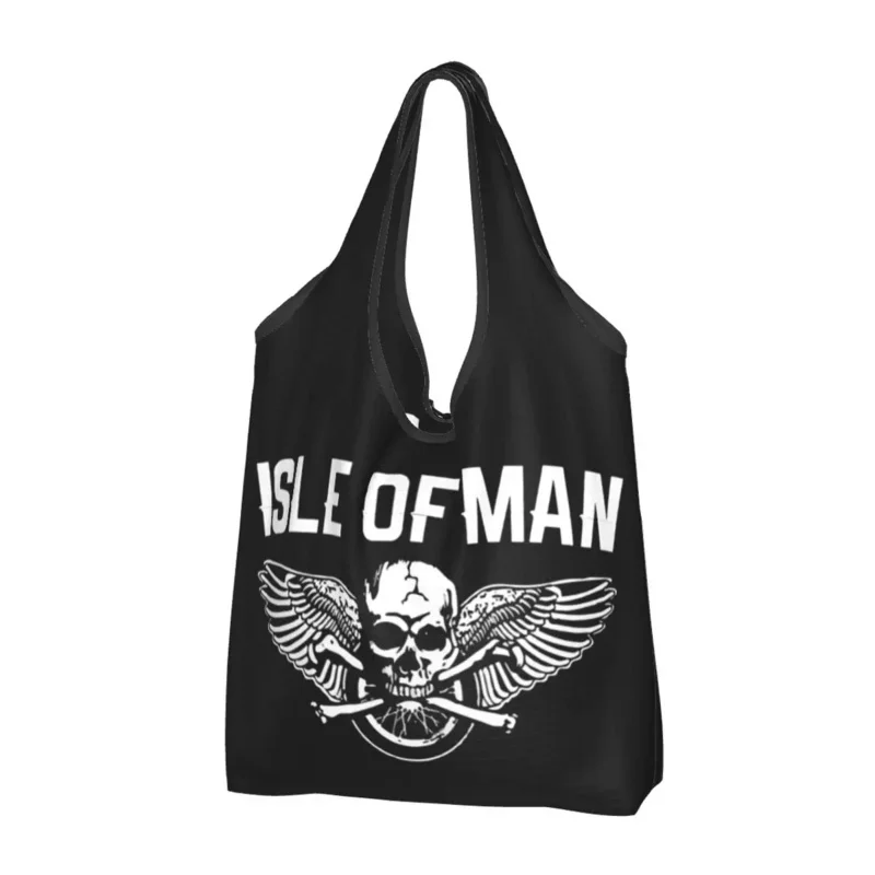 

Isle Of Man TT Races Skull Active Reusable Shopping Grocery Bags Foldable 50LB Weight Capacity Eco Bag Eco-Friendly Eco-friendly