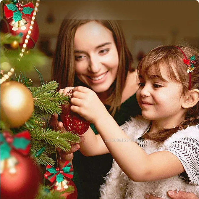 50-2PCS Christmas Bow with Bells Mini Bowknot Christmas Tree Garland Hanging Ornaments Xmas 2026 New Year Party Decorations