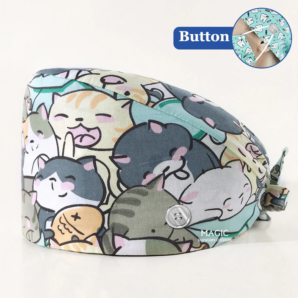 Cartoon Print Dentist Medical Surgical Caps For Women Beauty Salon Nurse Pet Clinic Hats Operating Room Anesthetist Hat medical scrub hats