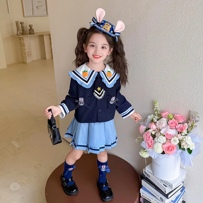 Spring New Sle Judy Police Officer Outfit Two-Piece Set for Girls College Sle JK orm Skirt Faionable And Warm