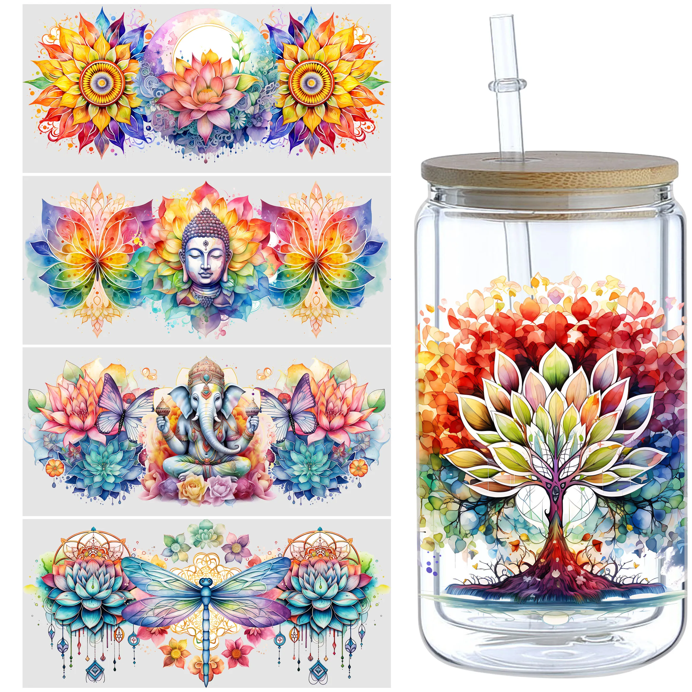UV DTF Wrap Transfer 5 Sheets Vesak Day for 16oz Glass