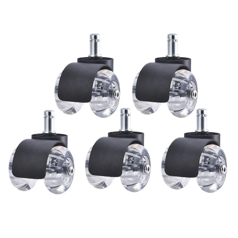 

5 Pcs/Lot 2 Inch 11MM Universal Wheel Pu Clip Spring Black Transparent Brake Office Chair Movable Caster Pulley