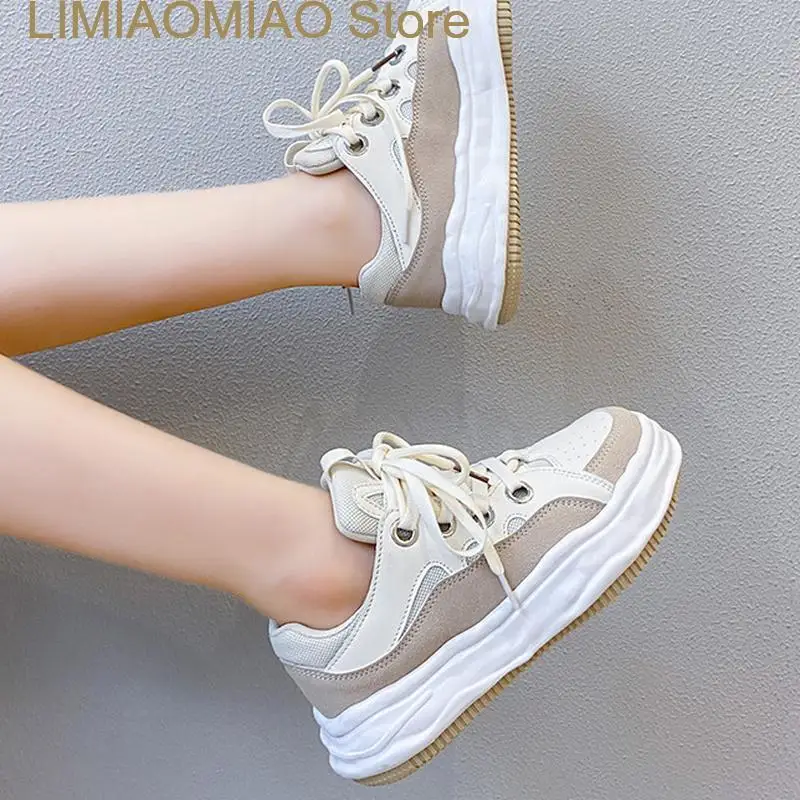 

New Dissolved Bottom White Shoes Women Fashion Student Flat Running Board Shoes Chunky Shoes