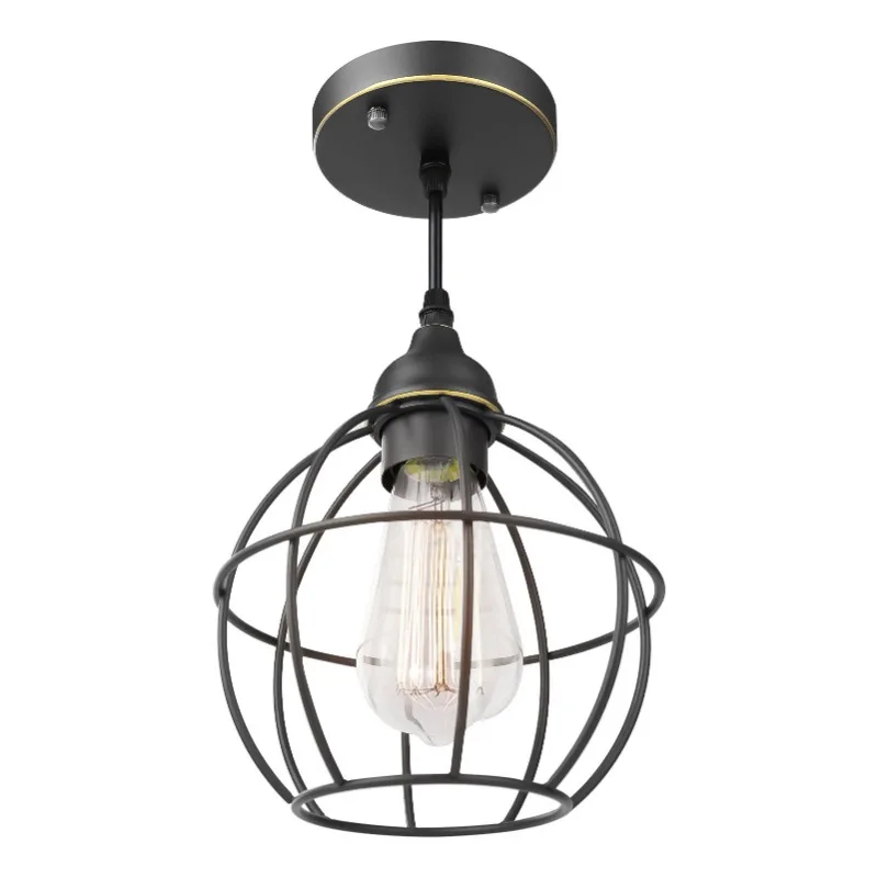 American Industrial Wind Iron Cage Chandelier Adjustable Height Chandelier Iron Art Lamps Zhongshan Lamps Iron Cage Chandelier
