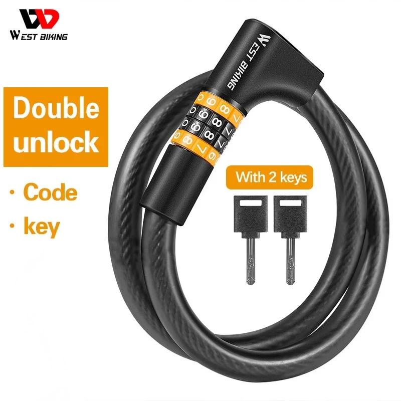 WEST BIKING Password Key Safety Bike Lock Bicycle 4-5 Digital Code Locks  Steel Cable Motorcycle MTB Electric Scooter Accessories