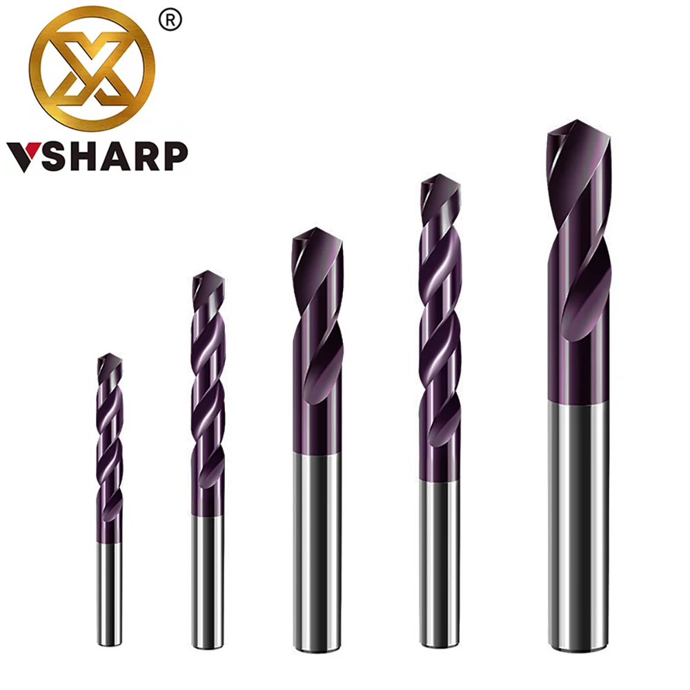 Drill Bit Vsharp HRC65&deg; Solid Carbide Twist Tungsten Steel Alloy with Nano Coating for Cast Iron Alloy Stainless Steel