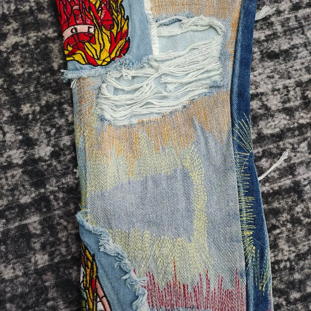 men stitching embroidery distressed jeans 4