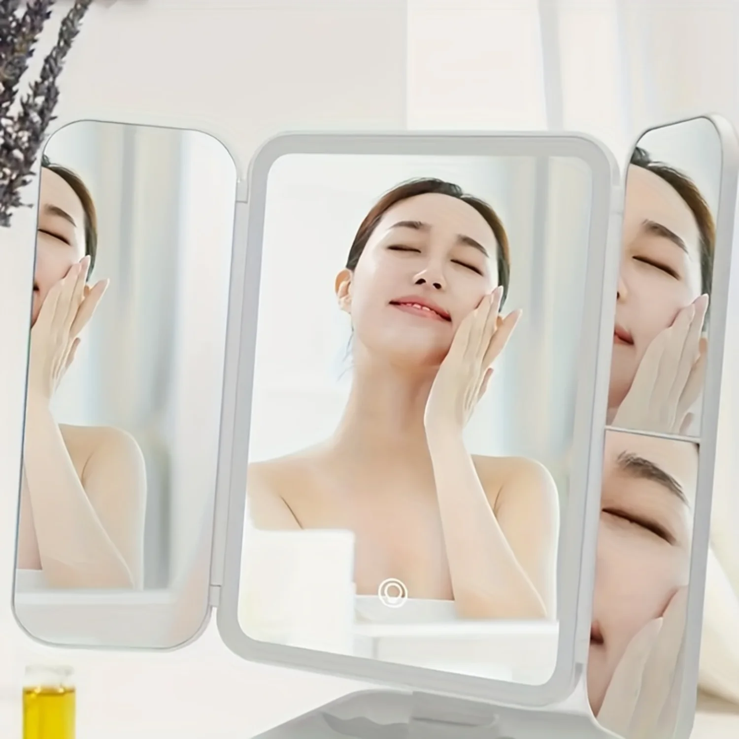 Tri-Fold LED Makeup Mirror with Stand & 3 Color Lighting, Screen Dimming and Women Gift 6