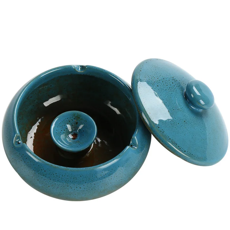Creative Ceramic Ashtray Round Nordic Ashtray Office Living Room Retro Sealed with Lid Household Anti-fly Ash Cigar Cylinder
