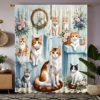 2pcs HD cute cat pet flowers decorative curtain Blue tie digital printed curtain Home Decoration style Decoration living room 2