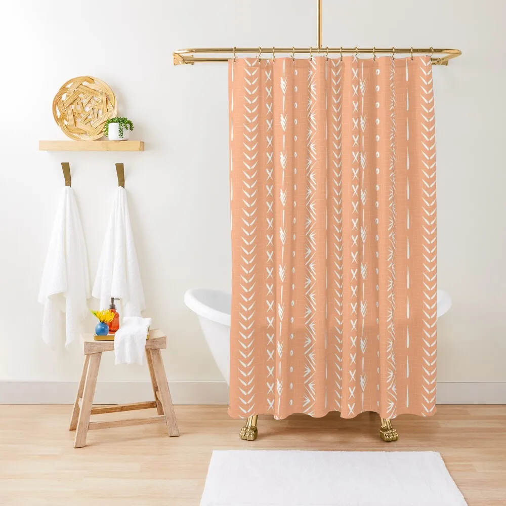 

Boho mud cloth pattern, peach pink and white Shower Curtain Waterproof Fabric Bathroom Curtains