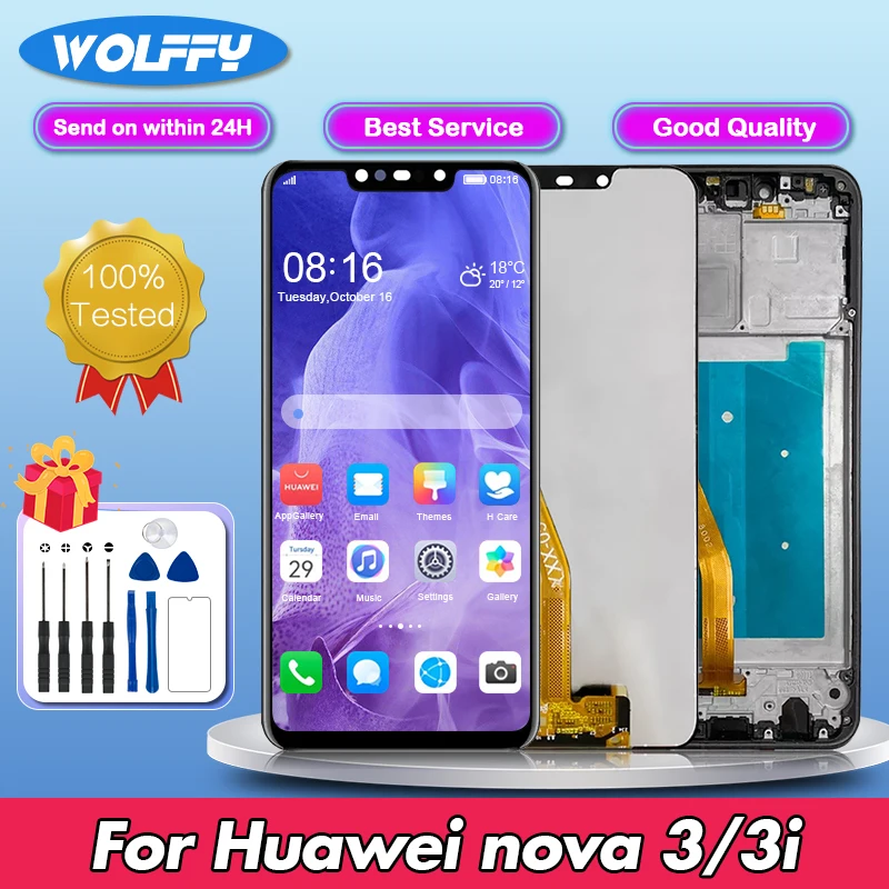 

6.3'' For Huawei Nova 3 LCD Display Nova 3i Screen PAR-AL00 LX1M AL00 LX1M Touch Screen Digitizer Assembly Replacemet With Frame