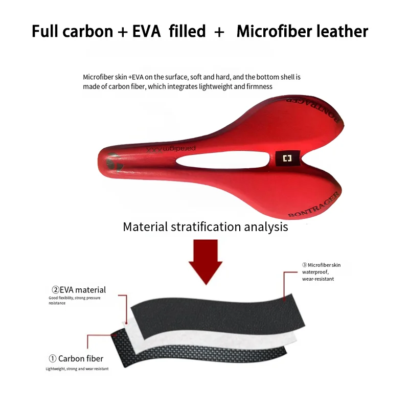 Bontrager Rot/Schwarz Carbon +EVA+PU Ultra Weich, Weich, Hohl und Atmungsaktiv Rennradsattel MTB-Sattel Carbon-Sattel – Detail 3