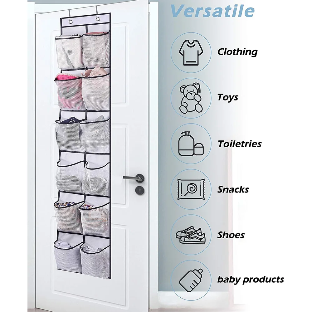 12 Pockets Over the Door Shoe Organizer Large Mesh Pockets With 2 Hooks Transparent Fabric Shoe Rack Storage Bag For Bedroom 2