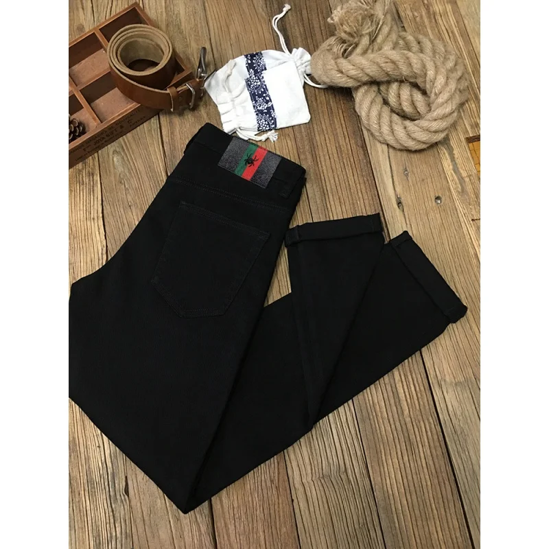New black MEN'S jeans light luxury high end fashion trend Korean edition versatile elastic slim fit straight leg casual denim