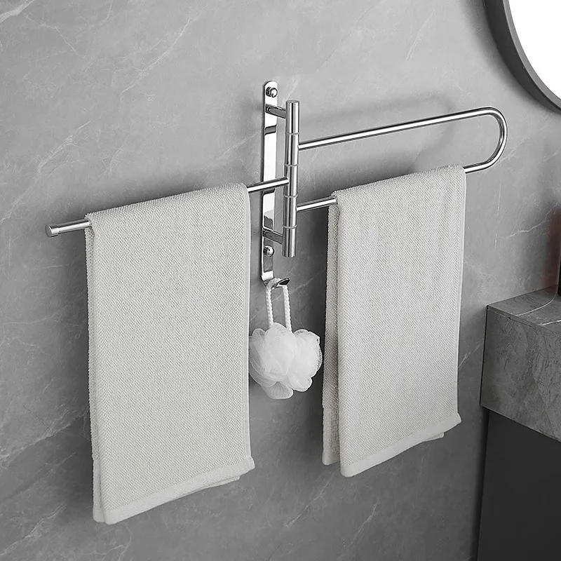 Contemporary All Brass Folding Movable Towel Rack Perforated Installation Bathroom Hardware Accessories Electroplated Towel Bars