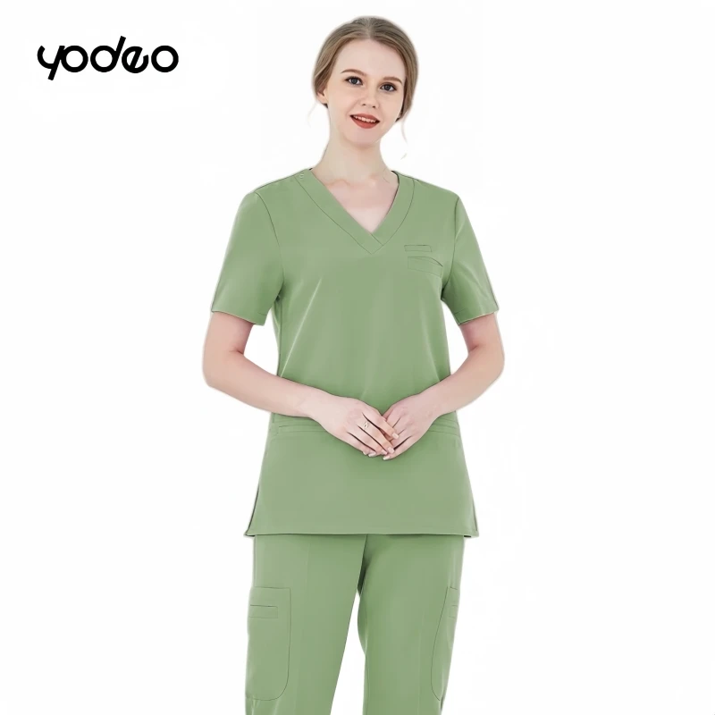 High-end elastic matcha green brushing hand clothing men short/long sleeved set quick drying operating room surgical clothes