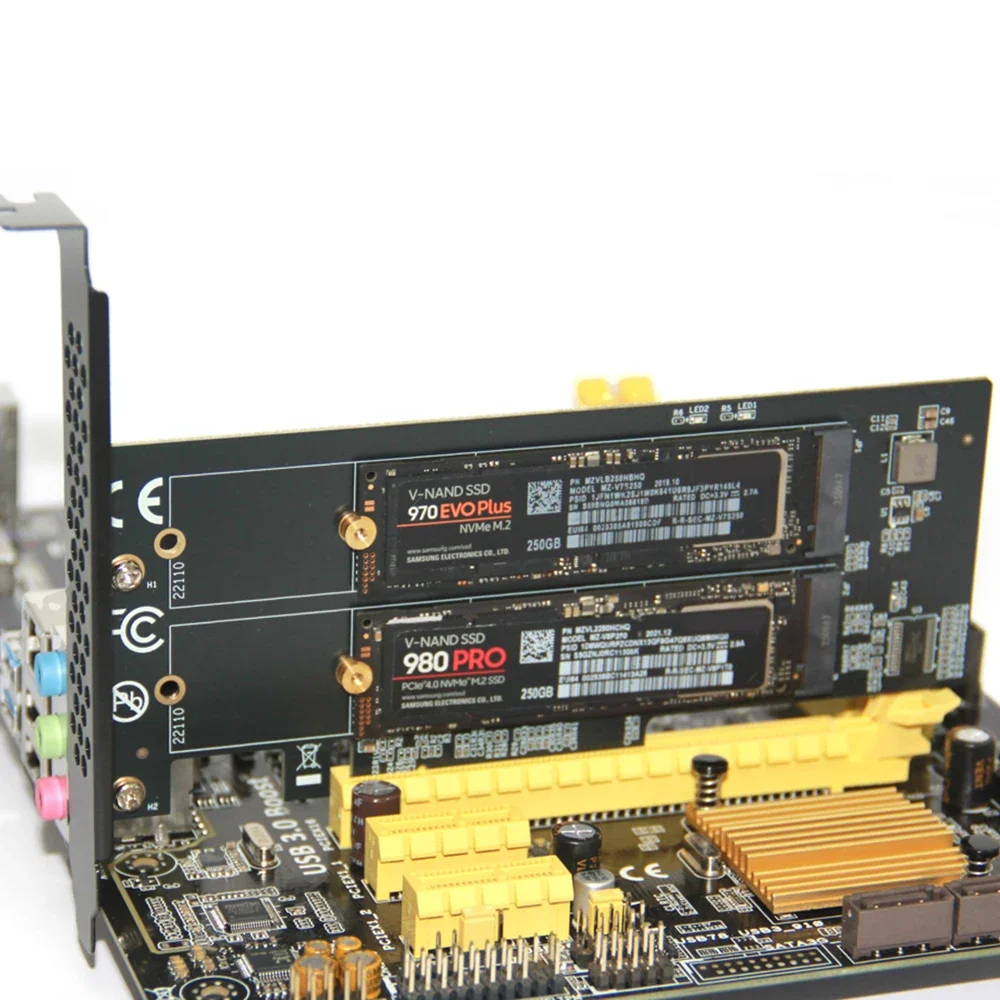 1 to 2xNVME Expansion Card PCle4.0 X8 for M.2 NVMe SSD PC Motherboard X1 X4 X8 Expansion Card PCIe 3.0 For 2230 2242 2260 2280