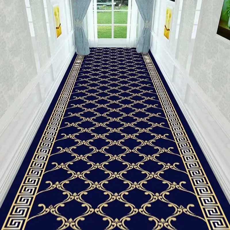 Luxury European Long Corridor Carpet Runner Classical Hotel Hallway Decoration Home Aisle Non-slip Long Mat Walkway Rug Washable 4