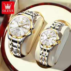 OLEVS Luxury Diamond Fashion Waterproof Stainless Steel Wristwatch (Gold White Couple)
