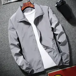 Men Jacket Lapel Long Sleeve Outdoor Windbreaker Solid Color Jacket Pockets Zipper Placket Coat For Spring Autumn