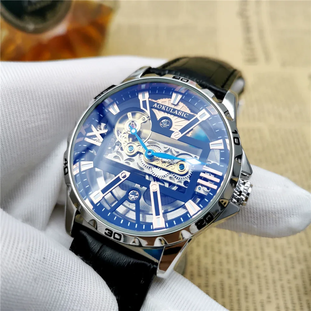 

AOKULASIC Automatic Mechanical Men's Watches Temperament Hollow Watch Man Fashion Business Luminous Waterproof Relogio Masculino
