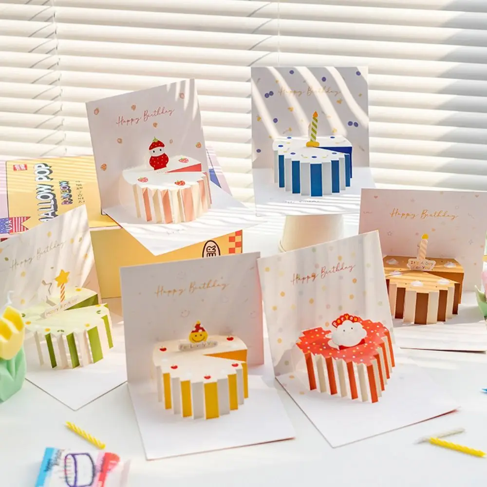 Handwriting 3D Birthday Cake Card with Envelop Blessing Celebrating Pop-Up Greeting Cards Birthday Gifts Postcards Gifts