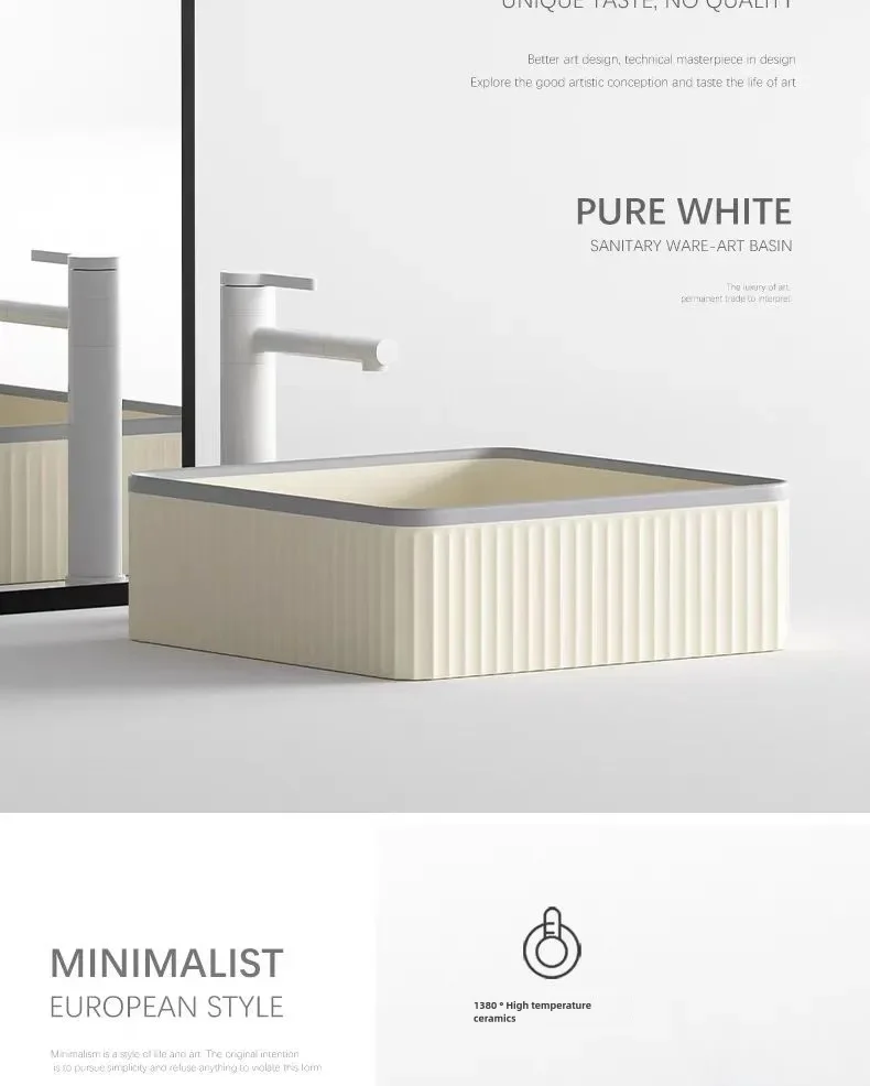 Modern ceramic bathroom container sink, striped design rectangular sink, dressing table sink, suitable for homes and balconies 6